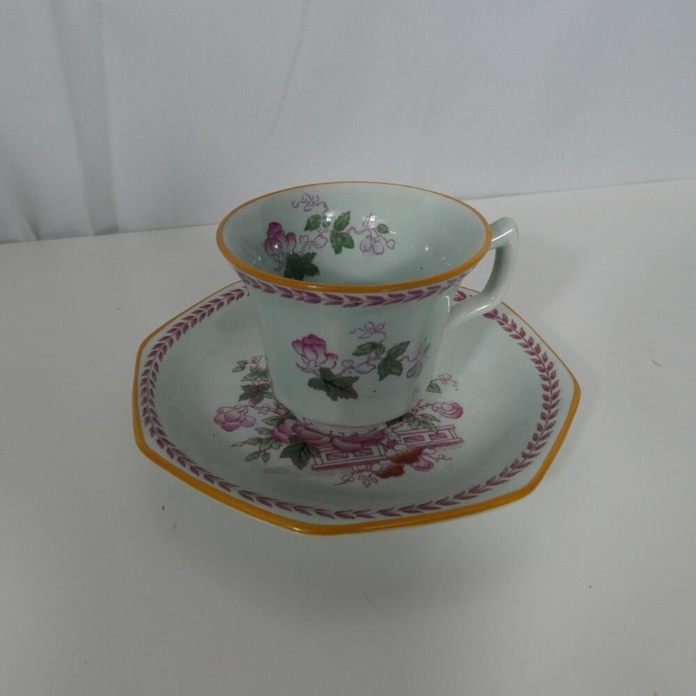 Vintage Adams England Calyx Ware Tea Cup And Saucer Pink Floral